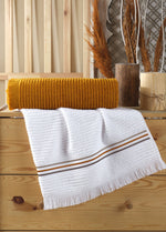 KOD-8093 50X90/80X150 ЖАККАРДОВОЕ ХЛОПКОВОЕ ПОЛОТЕНЦЕ (2 ШТ.) - БЕЛО-ОРАНЖЕВЫЙ