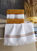 КОД-8083 ХЛОПКОВОЕ ПОЛОТЕНЦЕ 50 x 90 С ЖАККАРДОМ И ВЫШИВКОЙ (4 ШТ. В УПАКОВКЕ) – ОРАНЖЕВЫЙ/БЕЛЫЙ