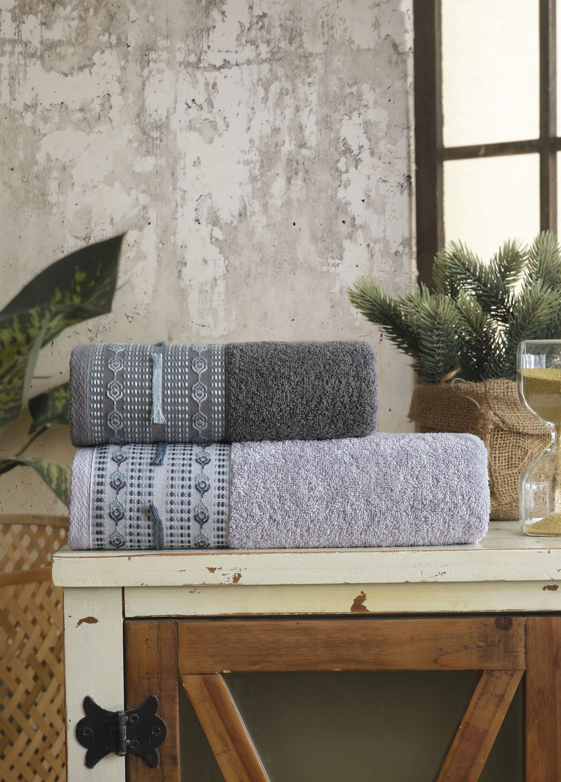 50X90 + 85X150 PAMUKLU JAKARLI HAVLU SETİ (2'Lİ) - Kod 8911