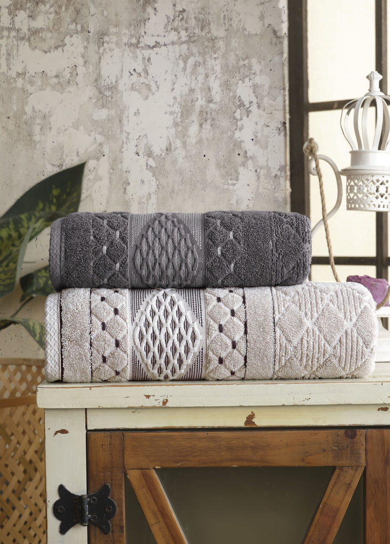 50X90 + 85X150 PAMUKLU JAKARLI HAVLU SETİ (2'Lİ) - Kod 8943