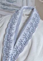 Lima 6'lı Nakışlı Pamuk Bornoz Seti - Krem/Mavi