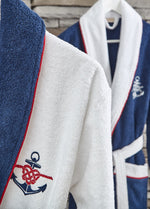 Marine 6 Parça Pamuk Aile Bornoz Seti - Mavi/Beyaz