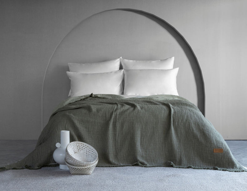 Camino Müslin 4 Katlı Yatak Örtüsü - Haki-Açık Yeşil