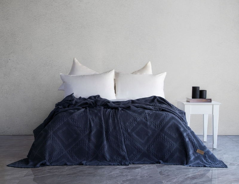 Carro Waffle Yatak Örtüsü - Lacivert