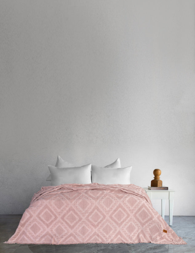 Carro %100 Pamuk Waffle Çift Kişilik Yatak Örtüsü & Pike 240x260 Cm Pudra