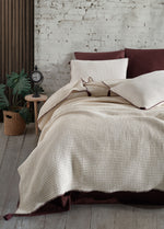 Drina Çift Kişilik Püsküllü Yatak Örtüsü Seti - Bordo