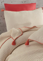 Drina Çift Kişilik Püsküllü Yatak Örtüsü Seti - Mercan