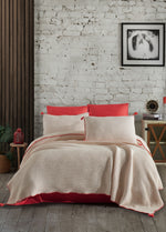 Drina Çift Kişilik Püsküllü Yatak Örtüsü Seti - Mercan