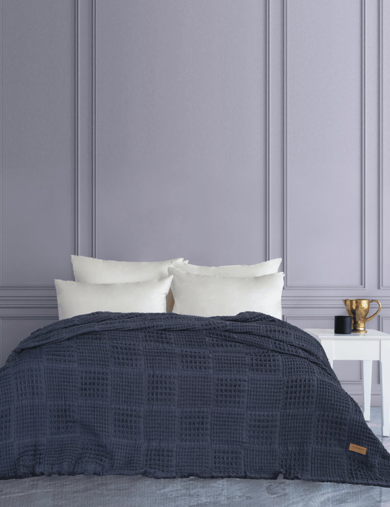 Denzy %100 Pamuk Waffle Yatak Örtüsü & Pike 240x260 Cm Lacivert