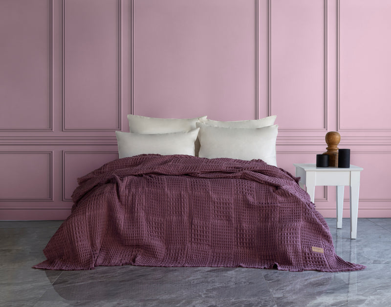 Denzy %100 Pamuk Waffle Yatak Örtüsü & Pike 240x260 Cm Mürdüm