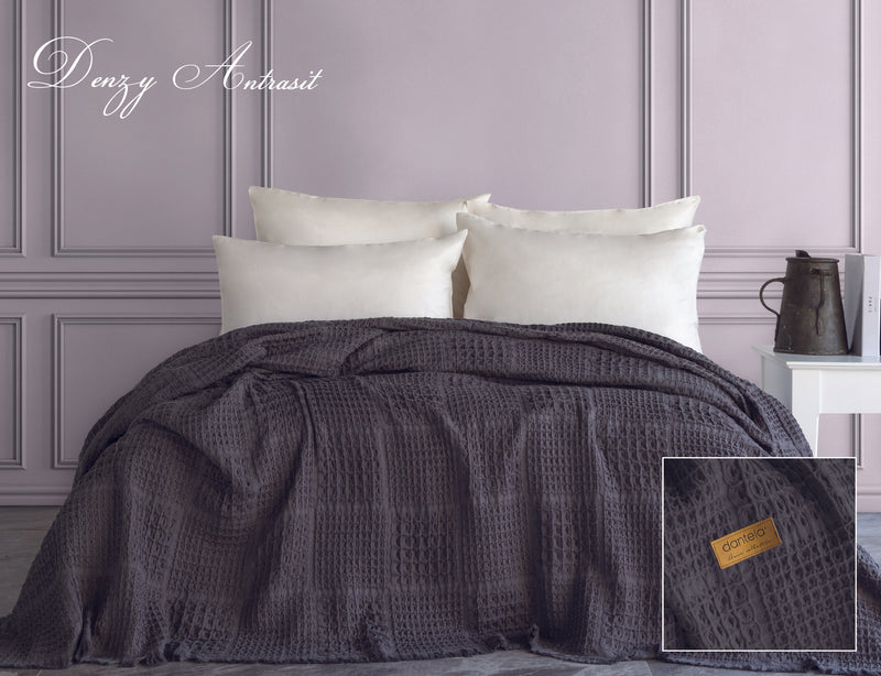 Denzy Waffle Yatak Örtüsü - Antrasit