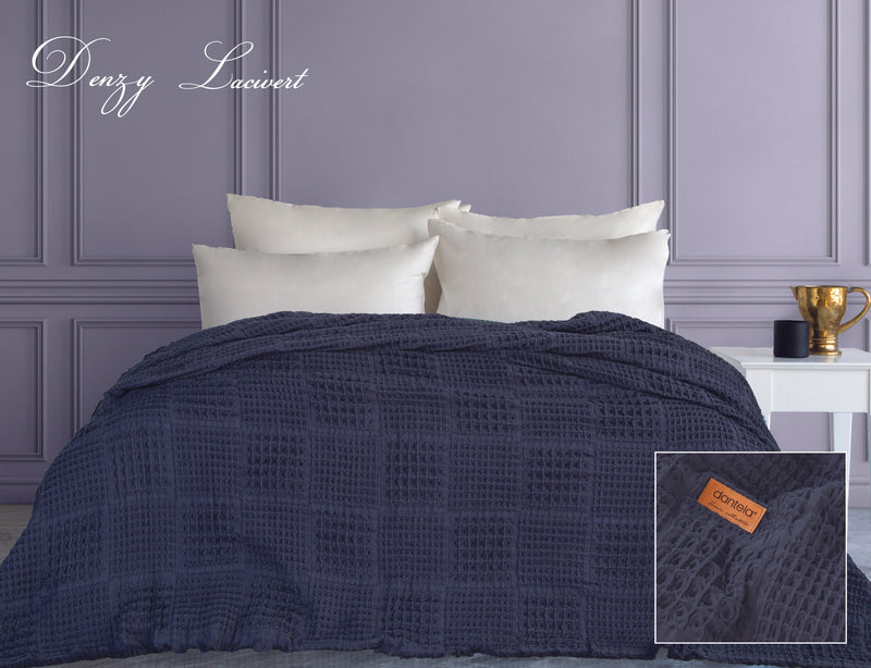 Denzy Waffle Yatak Örtüsü - Lacivert