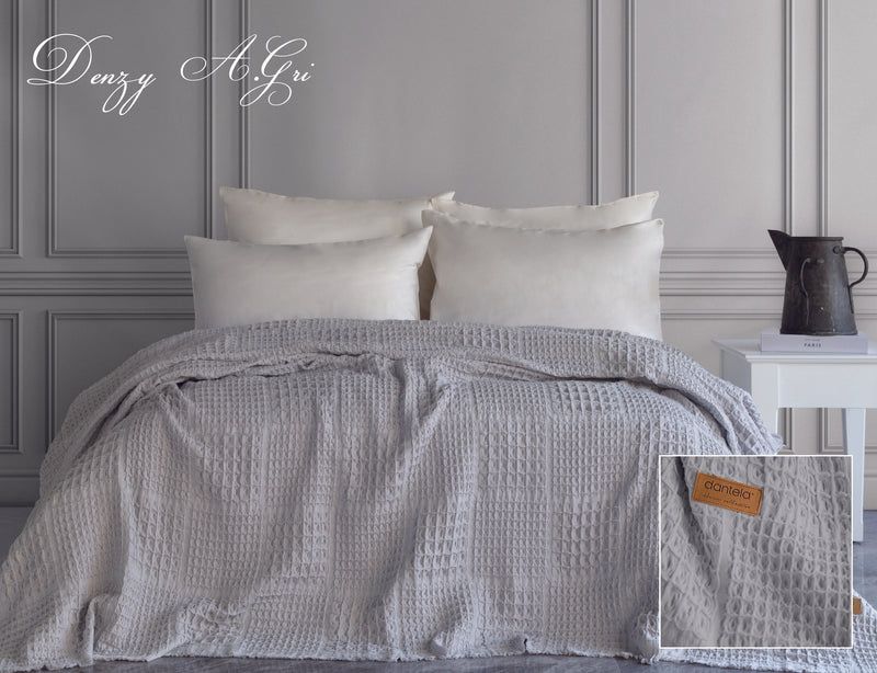 Denzy Waffle Yatak Örtüsü - Açık Gri
