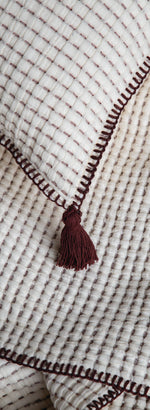 Drina Çift Kişilik Püsküllü Yatak Örtüsü & Pike Takımı - Bordo