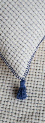 Drina Çift Kişilik Püsküllü Yatak Örtüsü & Pike Takımı - İndigo