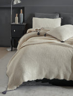 Drina %100 Pamuk Çift Kişilik Püsküllü Müslin Yatak Örtüsü & Pike Seti Antrasit