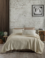 Drina %100 Pamuk Çift Kişilik Püsküllü Müslin Yatak Örtüsü & Pike Seti Bej