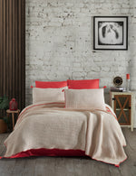 Drina %100 Pamuk Çift Kişilik Püsküllü Müslin Yatak Örtüsü & Pike Seti Mercan