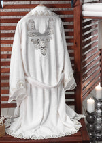 Love 6 Parça Güpürlü Bambu Aile Bornoz Seti - Krem