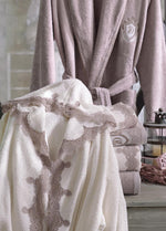 Almira 6 Parça Güpürlü Bambu Bornoz Seti - Krem/Kiremit