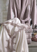 Almira 6 Parça Güpürlü Bambu Bornoz Seti - Krem/Kiremit