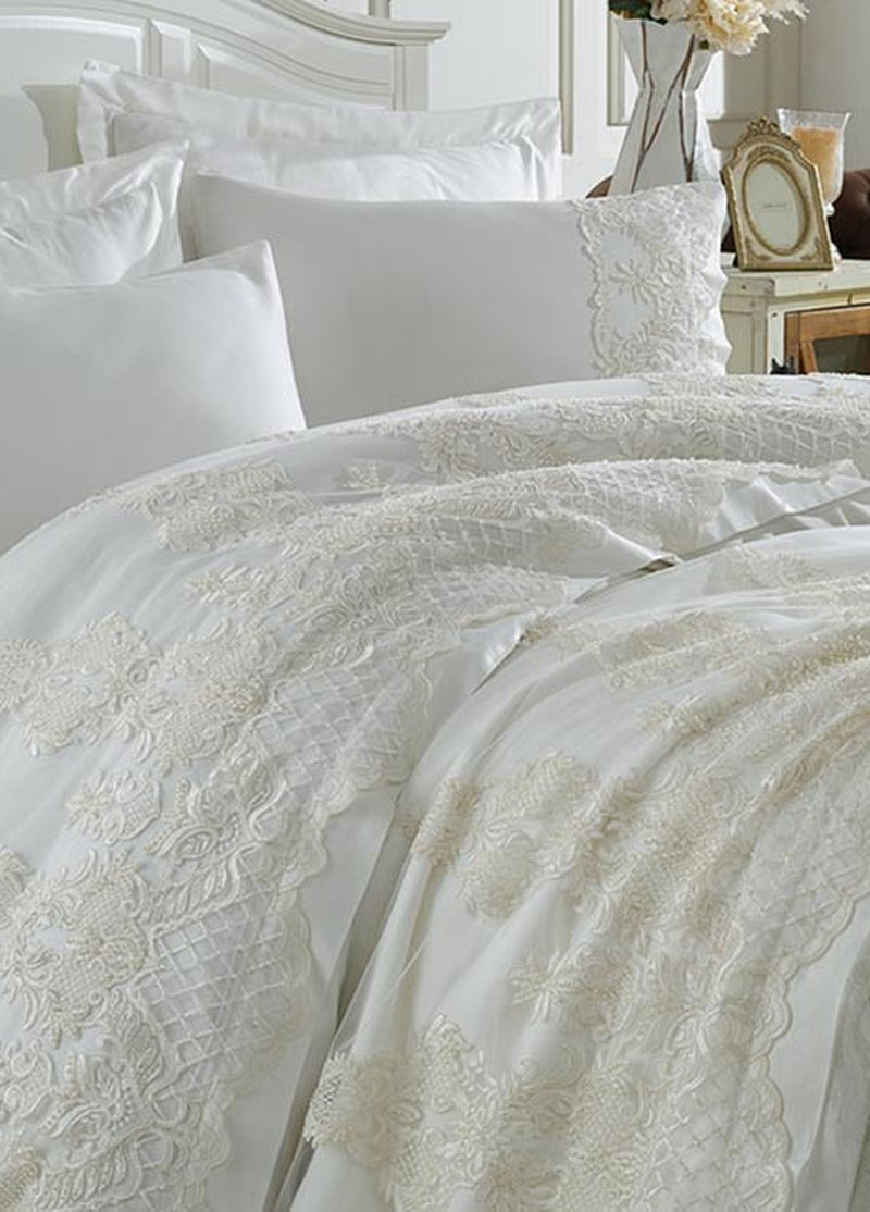 Свадебный комплект Anna Carina из гипюра и хлопкового атласа - белый