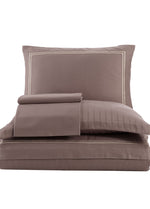 İmge Nakışlı Pamuk Saten Yollu Nevresim Takımı - Açık Kahve