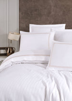 İmge Nakışlı Pamuk Saten Yollu Nevresim Takımı - Beyaz