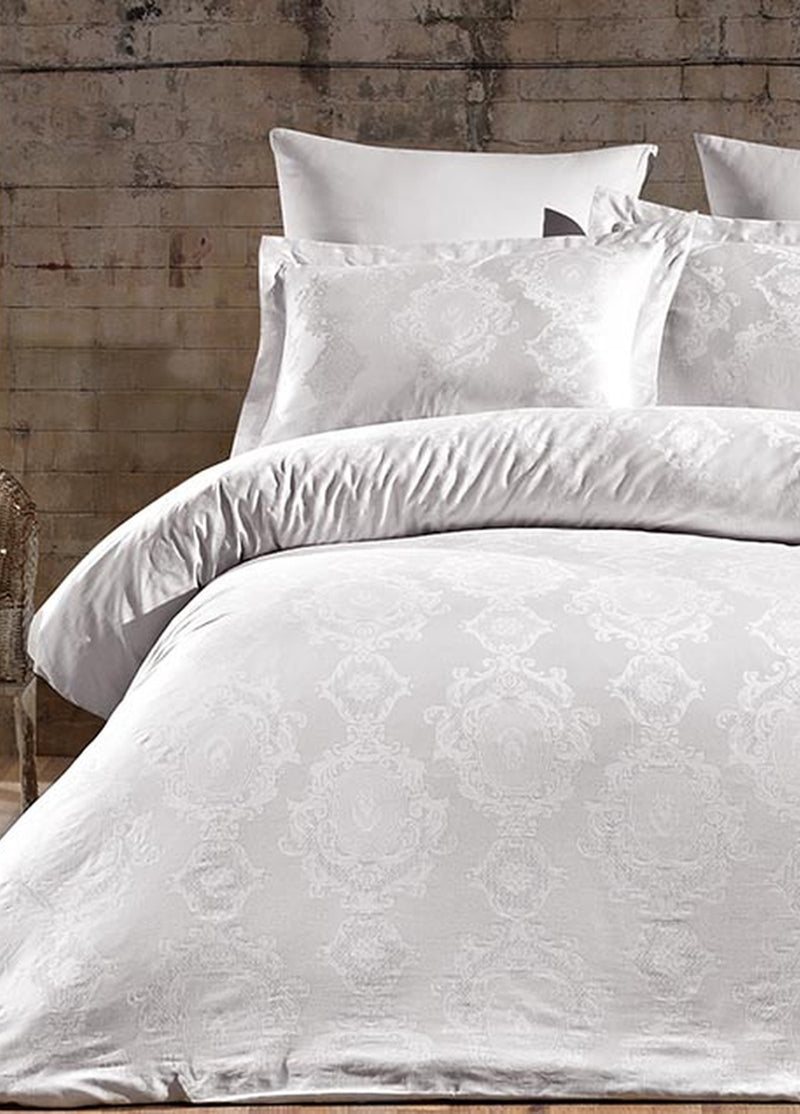 Комплект пододеяльников Louisa из жаккардового хлопка и атласа - белый