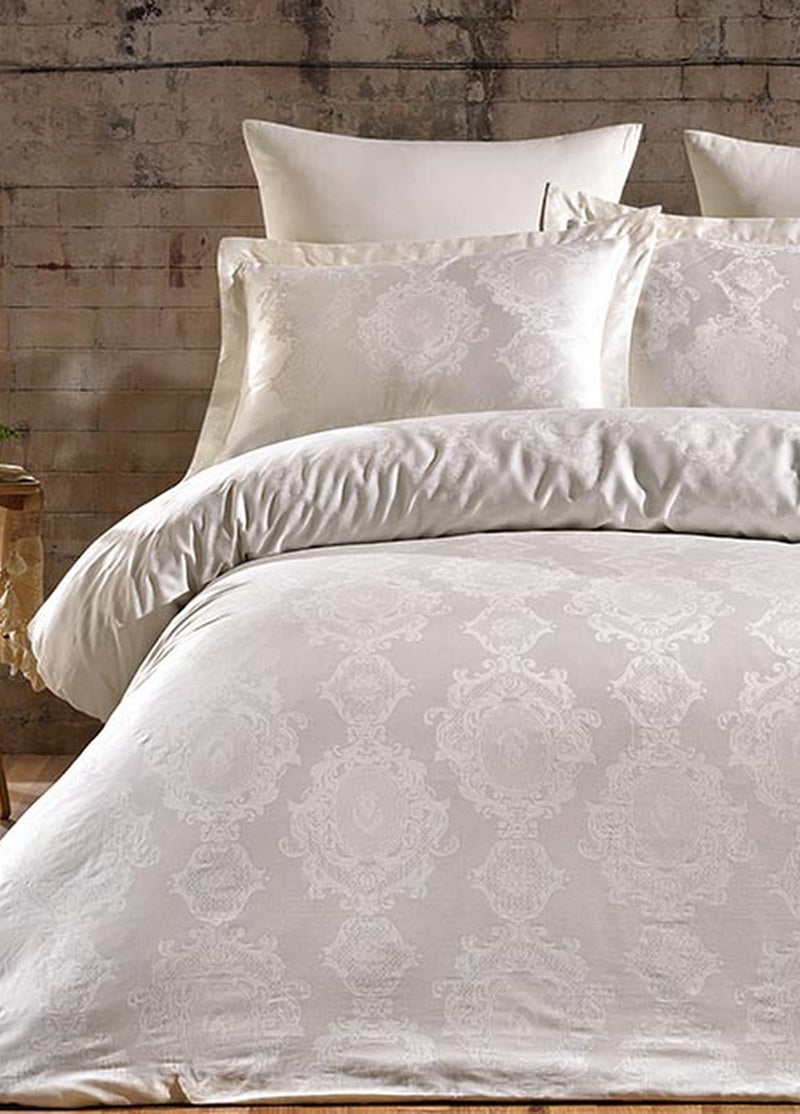 Комплект пододеяльников Louisa из жаккардового хлопка и атласа - кремовый