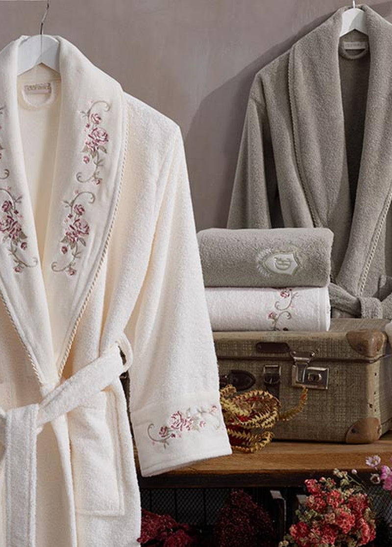 Gardenya Комплект из 6 бархатных хлопковых халатов - кремовый/бежевый