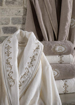 Sultan 6 Parça Kadife Pamuk Bornoz Seti - Krem/Bej