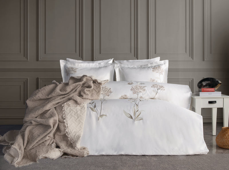 Lavinya Nakışlı Nevresim&Yatak Örtüsü Seti - Bej