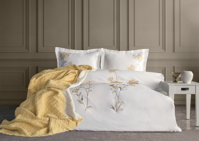 Lavinya Nakışlı Nevresim&Yatak Örtüsü Seti - Sarı