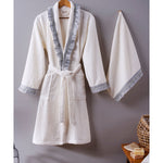 Layla Tek Kadın Pamuk Bornoz -  Krem/Gri