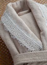 Marıa  6'lı Gipürlü Pamuk Bornoz Seti - Bej/Kahve
