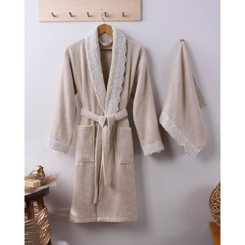 Marıa Tek Kadın Pamuk Bornoz - Bej