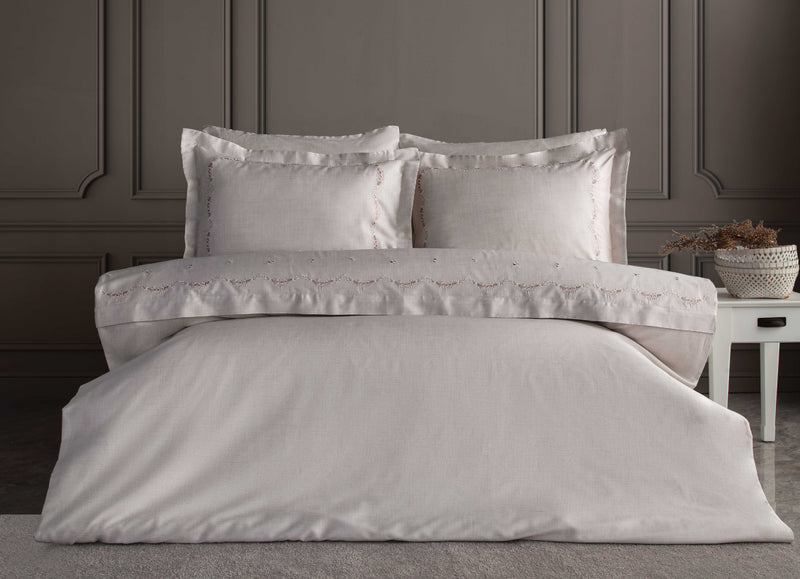 Petra Nakışlı Pamuk Saten Nevresim Takımı - Bej