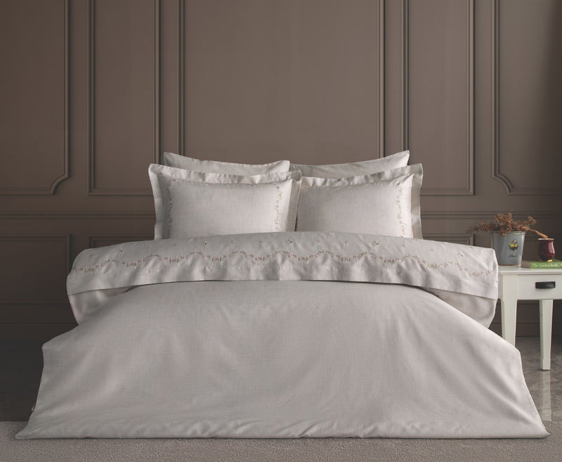 Minoa Nakışlı Pamuk Saten Nevresim Takımı - Bej