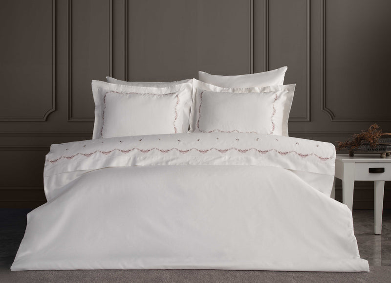 Petra Nakışlı Pamuk Saten Nevresim Takımı - Krem