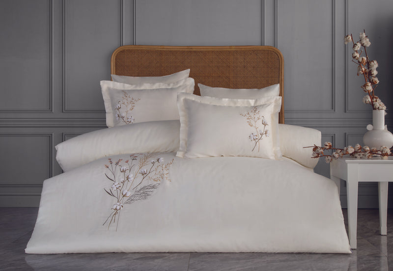 Moneda Nakışlı Pamuk Saten Nevresim Takımı - Krem