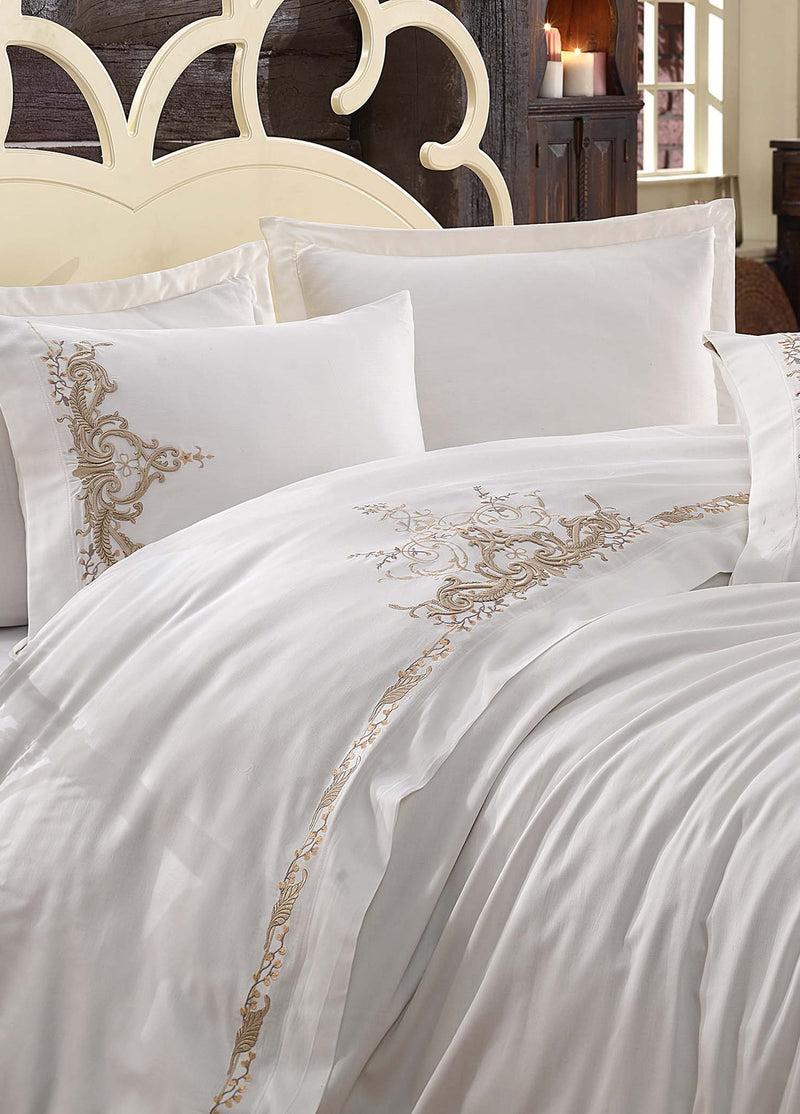 Olivia Nakışlı Çift Kişilik  Nevresim Takımı - Bej