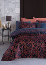 Dantela Luna Nakışlı Nevresim&Jakarlı Yatak Örtüsü Seti -Brick