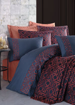 Dantela Luna Nakışlı Nevresim&Jakarlı Yatak Örtüsü Seti -Brick