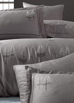 Pamira Nakışlı Pamuk Saten Nevresim Takımı - Antrasit