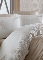 Hare Nakışlı Pamuk Saten Nevresim Takımı - Bej