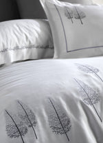 Pamira Nakışlı Pamuk Saten Nevresim Takımı - Beyaz-Antrasit