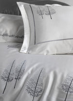 Pamira Nakışlı Pamuk Saten Nevresim Takımı - Beyaz-Antrasit