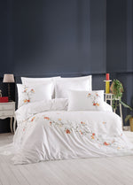 Felicita Nakışlı Pamuk Saten Nevresim Takımı - Beyaz