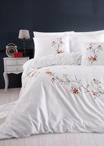 Felicita Nakışlı Pamuk Saten Nevresim Takımı - Beyaz